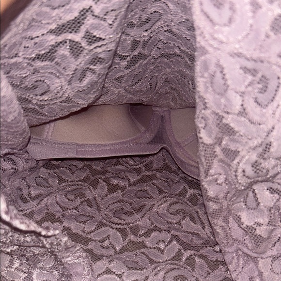 Lilac Purple Light Pink Lace Floral Cami Tank Sheer Top built in bra lingerie - Picture 3 of 8
